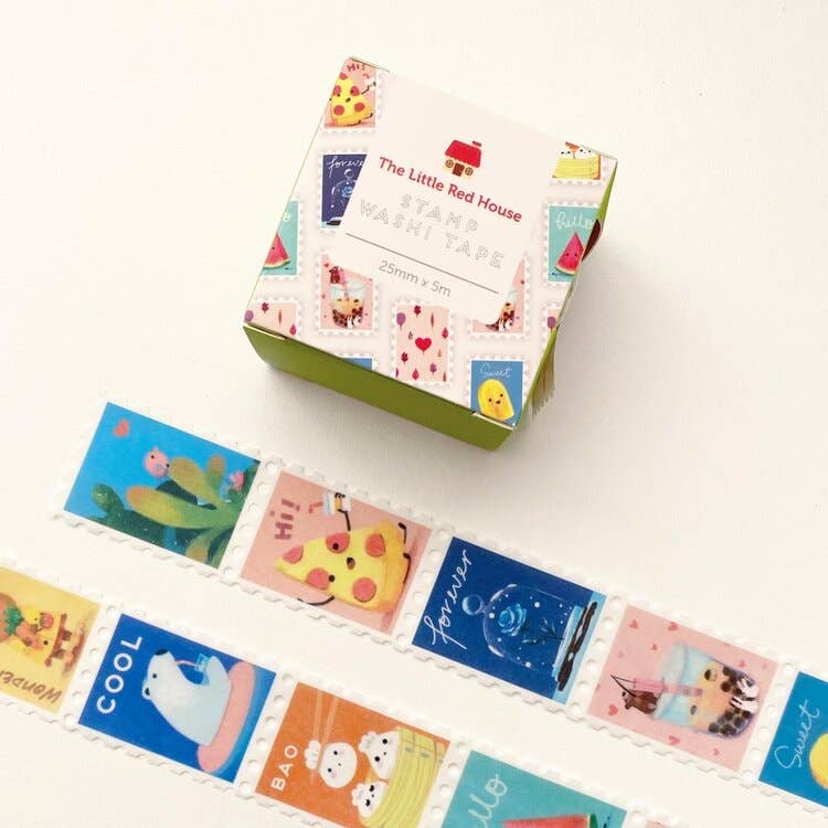 W1246 - The Little Red House - Animals with Foods Stamp Washi
