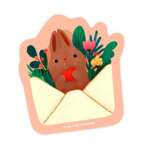 F1084 - The Little Red House - Brown Bunny Mail Vinyl Sticker